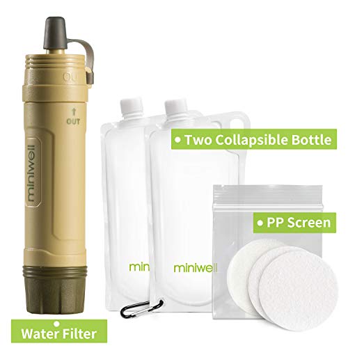 Portable Water Filter 3 Stages Filtration with 2 Collapsible Bottle for Survival Kit or Go Bag L605B Water Filter with Bottles