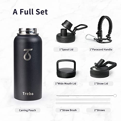 Insulated Water Bottle 32 oz with 3 Lids
