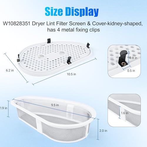 W10828351 Dryer Lint Filter & Cover Fit for Whirlpool Kenmore Washer