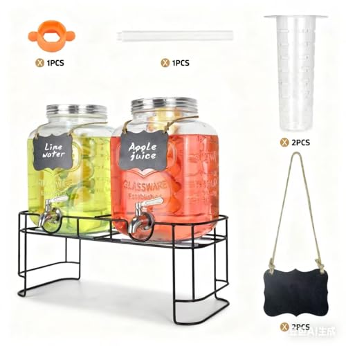 Glass Drink Dispensers For Parties.1.2 Gallon Beverage Dispensers With Stand And Stainless Steel Spigot.Party Drink Dispenser For Punch (2 Count)