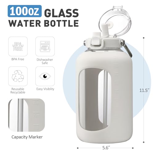 100 oz Glass Water Bottle with Straw