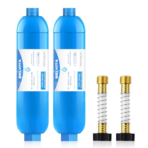 RV inline water filter with Flexible Hose Protector (2 Count)