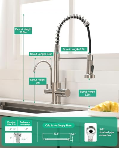 3 in 1 Kitchen Faucet with Pull Down Sprayer Brushed Nickel