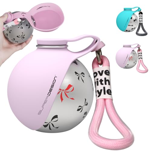2-in-1 Portable Dog Water Bottle for Small Dogs - Leak-Proof & Compact Dog Travel Water Bottle -Stainless Steel Bottle & Silicone Bowl - Ideal for Walking, Hiking & Travels (10 fl oz, Pink)