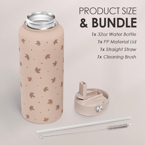 Maple Leaf Water Bottle 32oz Stainless Steel with Lid & Straw
