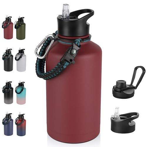 64 oz Insulated Water Bottle with Straw & Spout Lids