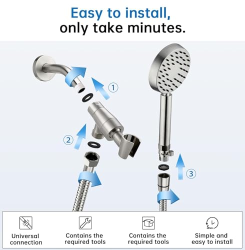 All Metal Handheld Shower Head with Shut Off Valve & Long Hose