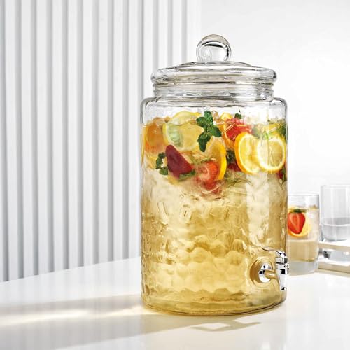 3 Gallon Classic Hammered Glass Ice Cold Beverage Drink Dispenser
