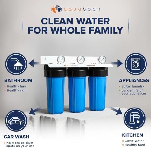3 Stage Whole House Water Filter System with 5 Micron 10x4.5 House Water Purification 2 Reducing Sediment and Carbon Chlorine Reduction Filter
