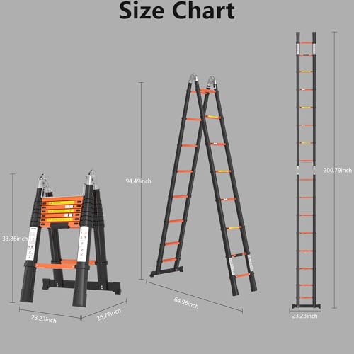 Telescoping Ladder A Frame 16.5Ft with Stabilizer Bar