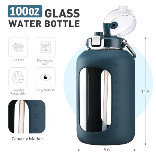 100 oz Glass Water Bottle with Straw