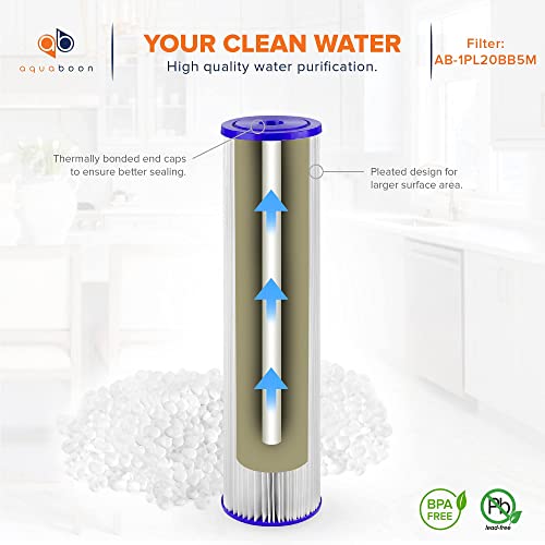 5 Micron 20 x 4.5 Whole House Pleated Water Sediment Filter Replacement Water Filter Cartridge Compatible with ECP5 (6 Count)