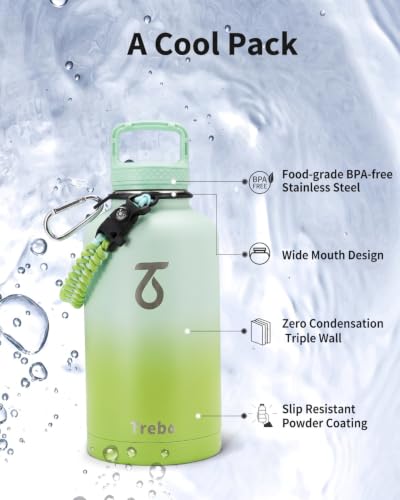 64 oz Water Bottle Stainless Steel with 3 Lids