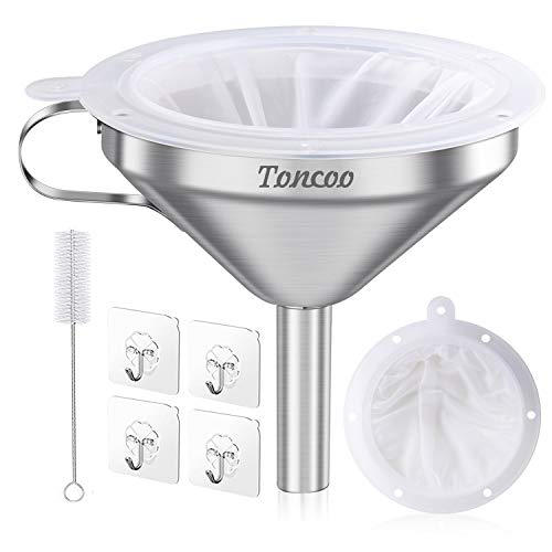 5 Inch Premium Stainless Steel Funnel with 200 Mesh Food Strainer