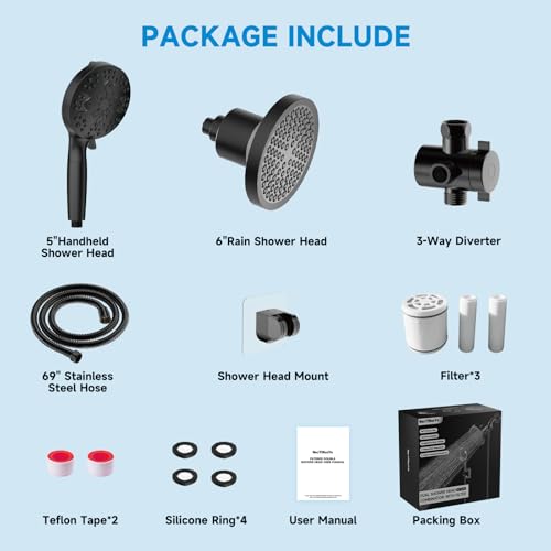 Filtered Shower Head With Handheld Spray Combo for Hard Water