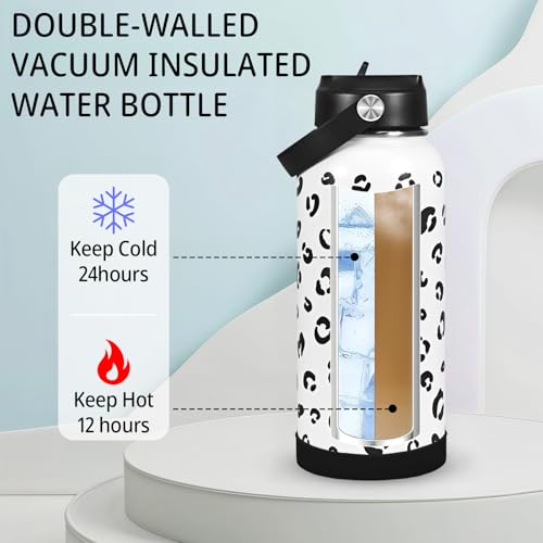 32oz Leopard Gifts Insulated Water Bottle for Women with Straw