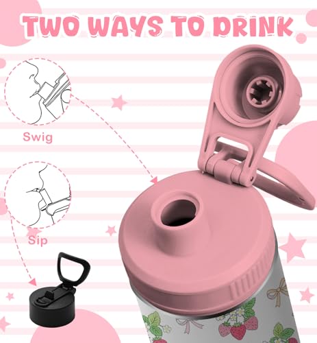18oz Strawberry Water Bottle with 2Lids