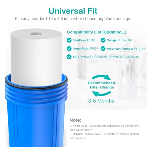 5 Micron 10" x 4.5" Whole House Sediment Water Filter Cartridge (4 Count)