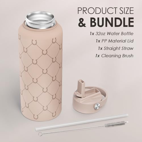 Horse Water Bottle 32oz Stainless Steel with Lid & Straw