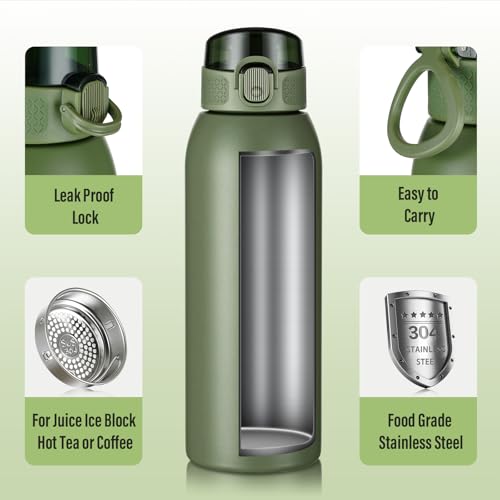Insulated Water Bottle 24 oz with Dustproof Lid