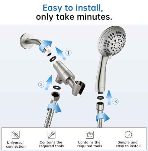 Shower Head with Metal Shower Holder and Long Hose