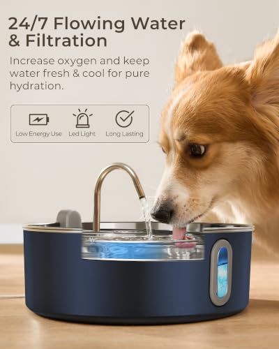 7L 236oz Stainless Steel Dog Water Fountain for Large Dog Navy Blue