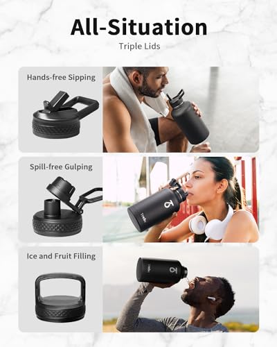 64 oz Water Bottle Stainless Steel with 3 Lids