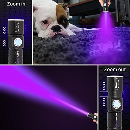 UV 395nm USB Rechargeable Flashlight Ultraviolet led Light Blacklight Portable 400nm Mini Detector for Dog Urine Pet Stains (2 Count)