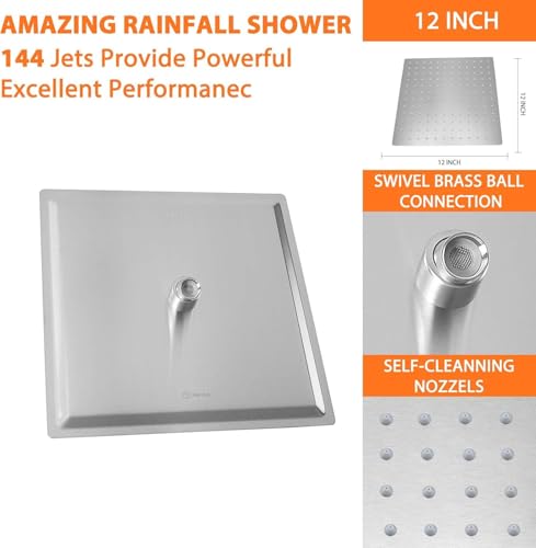 High Pressure Large Stainless Steel Square Rain ShowerHead With Shower Arm Waterfall Full Body Coverage Easy to Clean and Install