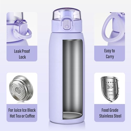 Insulated Water Bottle 18 oz with Dustproof Lid