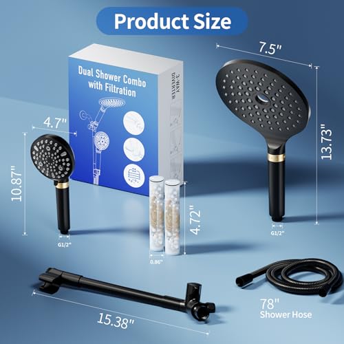 Dual Shower Heads with Handheld Spray Combo Black