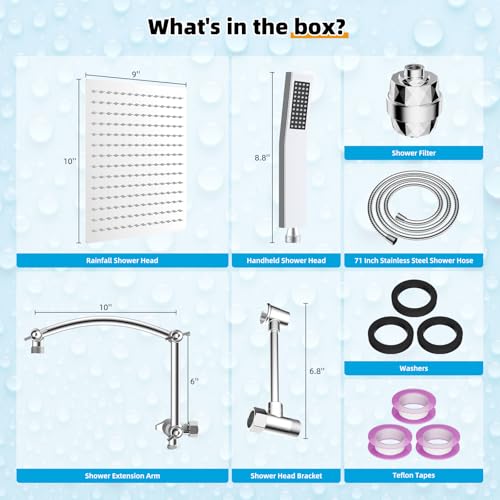 All Metal 10'' Filtered Rainfall Shower Head with Handheld Combo