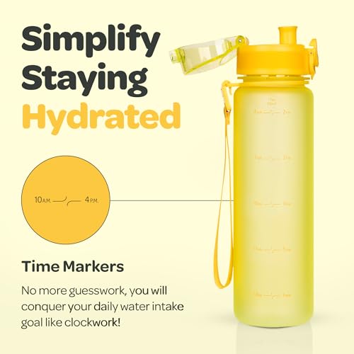 Motivational Water Bottle with Time Marker & Fruit Infuser 17 oz