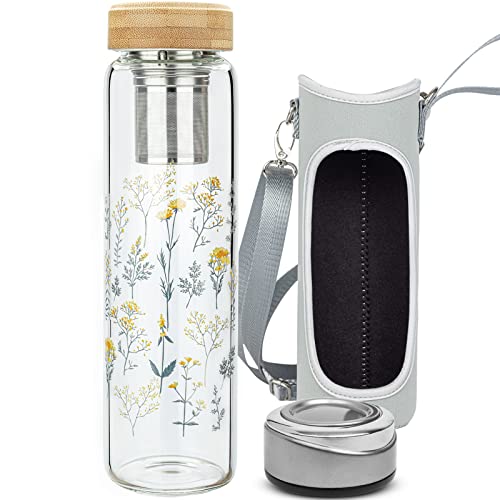 32oz Borosilicate Glass Water Bottle with Tea Infuser