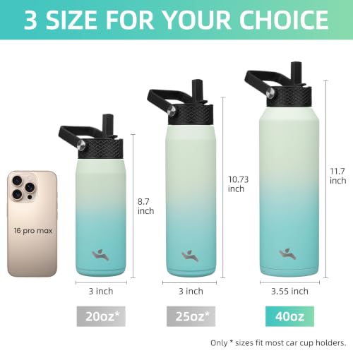 40 oz Insulated Stainless Steel Water Bottle with 3 Lids