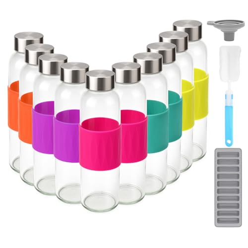 18oz Glass Juice Bottles with Stainless Steel Lid Leak Proof 10 Pack (10 Count)