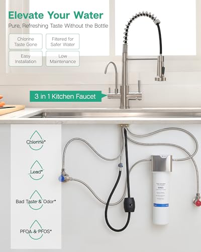 3 in 1 Kitchen Faucet with Pull Down Sprayer Brushed Nickel