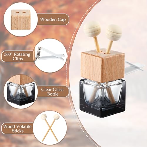 30 Pcs Car Air Freshener Diffuser with Vent Clip Empty Car Diffuser Bottles for Essential Oil Perfume Glass Bottle with Wooden Caps Stick (30 Count)