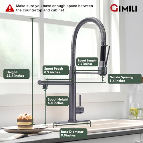 Black Stainless Kitchen Faucet with Pull Down Sprayer Dual