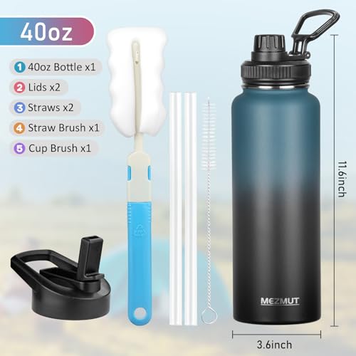 40oz Large Metal Sports Insulated Water Bottle with 2 Lids