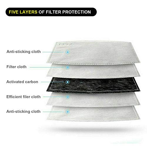 Adult PM2.5 Activated Carbon Filter Insert 5 Layers Replacement Anti Haze Face Filter Paper (20 Count)