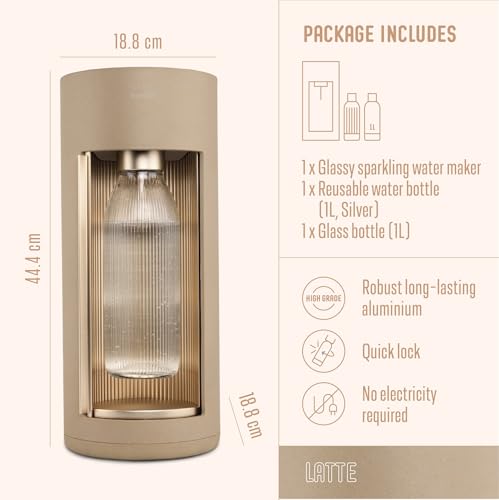 Glassy Sparkling Water Maker + 1L Glass & 1L Plastic Bottles