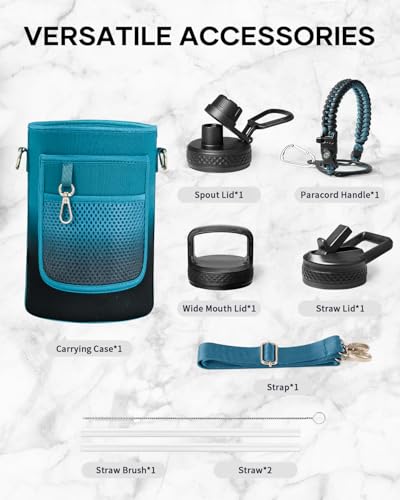64 oz Water Bottle Stainless Steel with 3 Lids