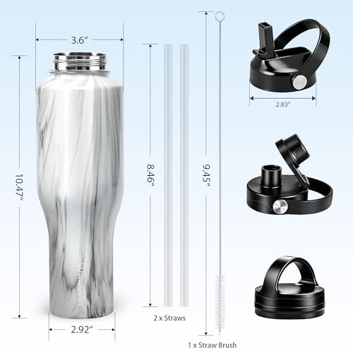 40 oz Insulated Water Bottle with Straw fit in Car Cup Holder