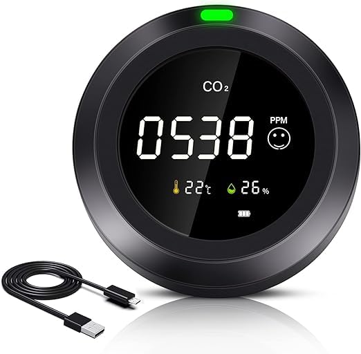 Indoor Air Quality Monitor Test CO2, Temperature & Humidity, Easy Calibration Carbon Dioxide Monitor, CO2 Meter with Real-Time Readings for School, Homes, car, Travel
