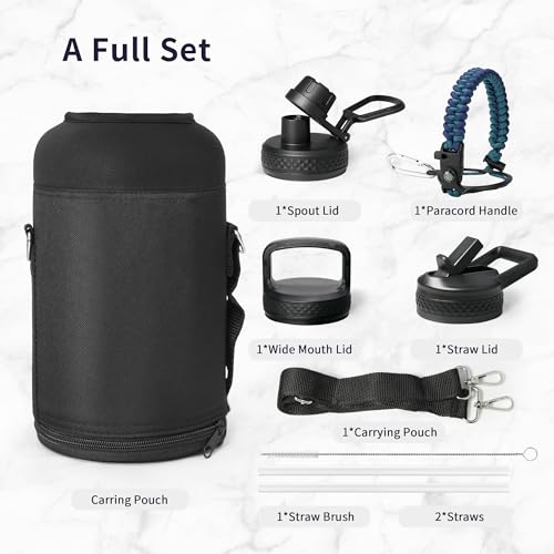 64 oz Water Bottle Stainless Steel with 3 Lids