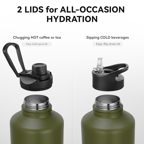 64 oz Insulated Water Bottle with Straw & Spout Lids