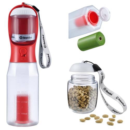 Dog Water Bottle with Food Container & Poop Bag Holder & Filter