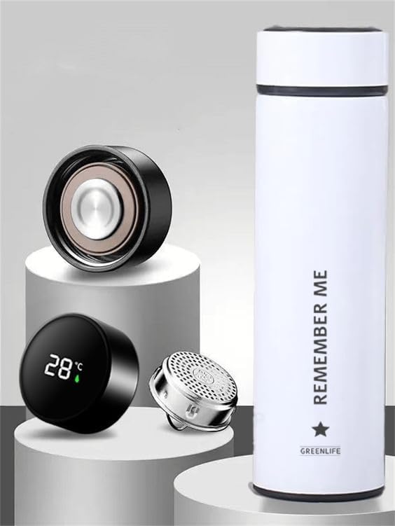 GreenLife Smart Water Bottle with LED Temperature Display, Thermostat Double Wall Vacuum Insulated Water Bottle, Cold 36 Hrs, Hot 24 Hrs, BPA-Free, Leak Proof, for Travel & Outdoor (White).