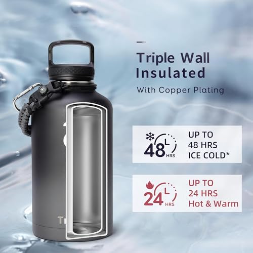 64 oz Water Bottle Stainless Steel with 3 Lids